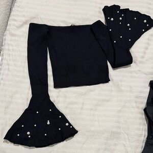 Black Pearl-Embellished Ribbed Knit Top